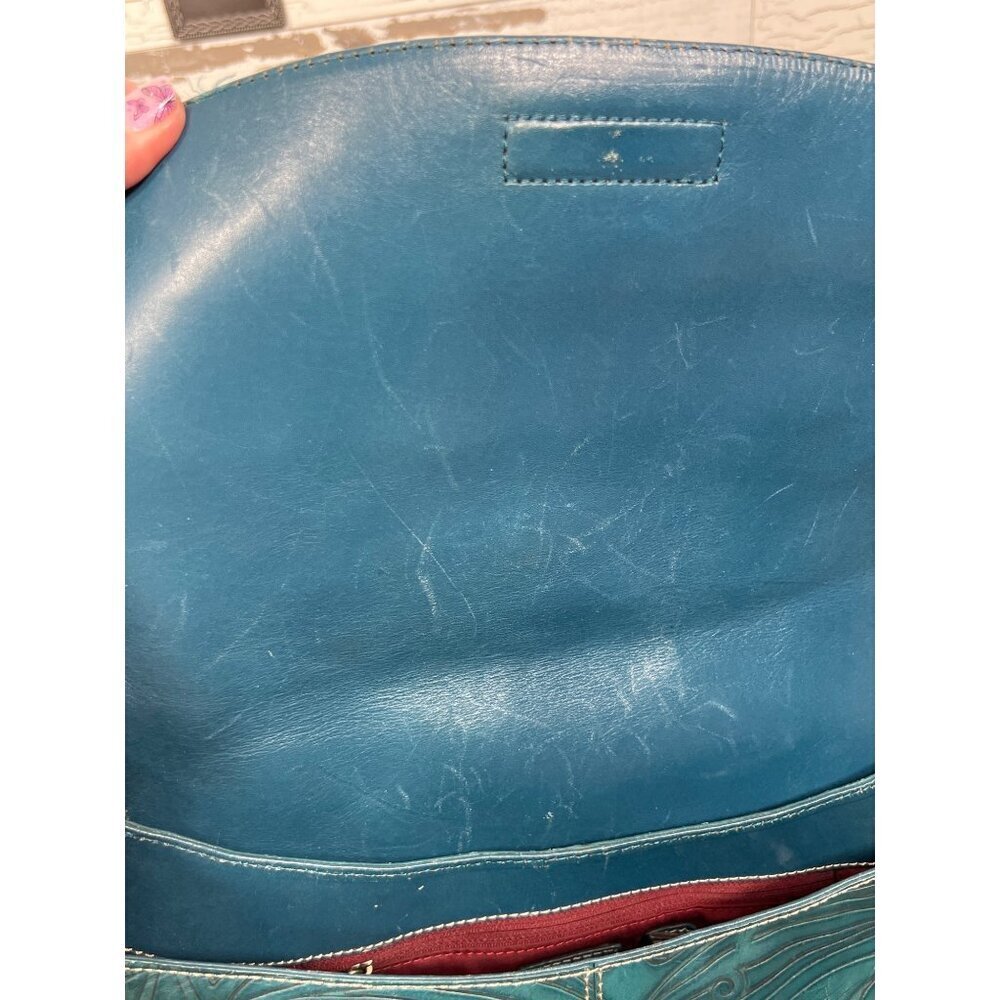 VINTAGE COLE HAAN Hand Tooled Leather Hobo Shoulder Bag Teal Green - Picture 8 of 11